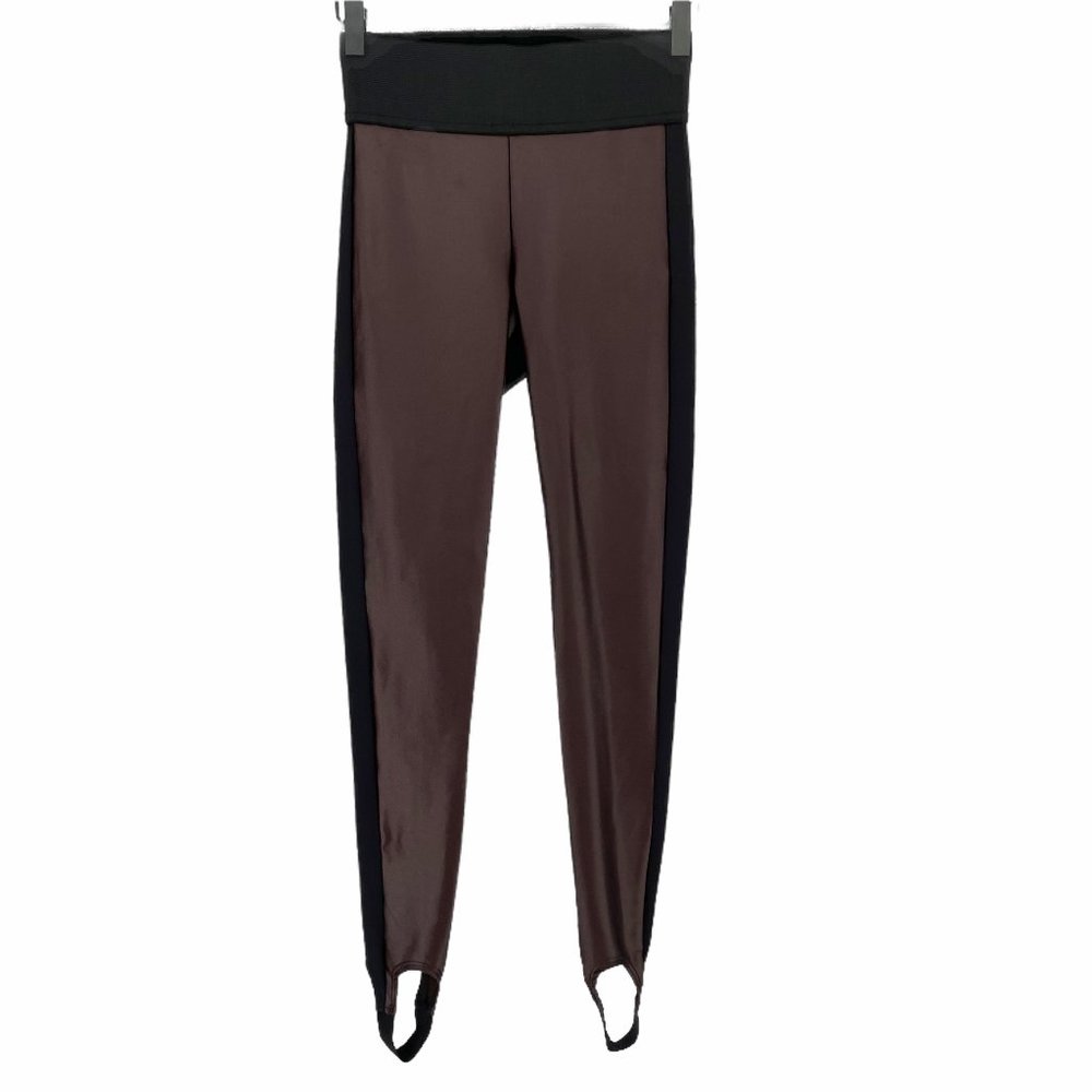 Koral brown black colorblocked lustrous stirrup high rise leggings extra small